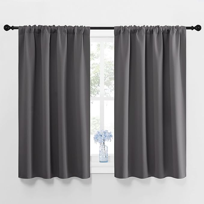 NICETOWN Grey Blackout Curtains for Bedroom 42" Wide x 48" Long 2 Panels | Home Decoration Thermal Insulated Rod Pocket Blinds Drapes for Small Windows, Light Blocking Room Darkening Home Decor