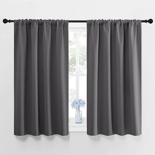 NICETOWN Grey Blackout Curtains for Bedroom 42" Wide x 48" Long 2 Panels | Home Decoration Thermal Insulated Rod Pocket Blinds Drapes for Small Windows, Light Blocking Room Darkening Home Decor