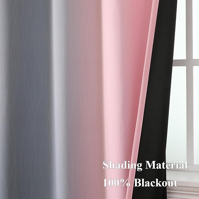 Pink and Grey Ombre Blackout Curtains for Living Room 84 Inch Long 2 Panels | Full Room Darkening Gradient Curtains for Girls Bedroom,Thermal Insulated,Light Blocking Grommet Window Drapes,52Wx84L Inch