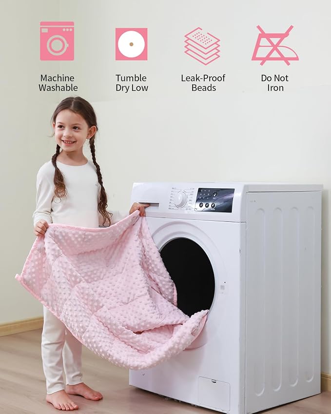 Mr. Sandman Weighted Blanket for Sleeping 5 lbs, 36 x 48 Inches | Soft Cooling Minky Dots; Machine Washable; Glass Bead Filling; Weighted Blanket for School and Home; Pink