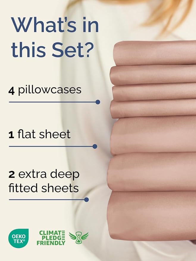 Extra Deep Split King Sheet Set - 7 Piece Breathable Cooling Sheets - Mauve | Hotel Luxury Bed Sheets Set, Easy & Secure Fit, Ultra-Soft, Wrinkle & Fade Free, Comfy Sheets Set with Extra Deep Pockets