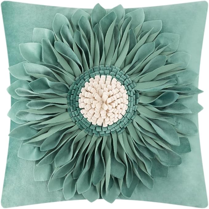 OiseauVoler Handmade 3D Sunflower Throw Pillow Covers 18x18 Inch Green | Decorative Pillowcases For Couch Farmhouse Living Room Decor High End Unique Easy Care Machine Washable Dog Hair Resistant