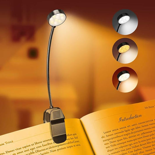 KTEBO Rechargeable Book Light for Reading in Bed, Eye Caring Book Reading Lamp with 10 LED Modes, 1.3 oz Lightweight Portable Clip on Light, 360 Adjustable Clamp Light Perfect for Readers | 9 eye-friendly modes from 3 color temperatures and 3 brightnes...
