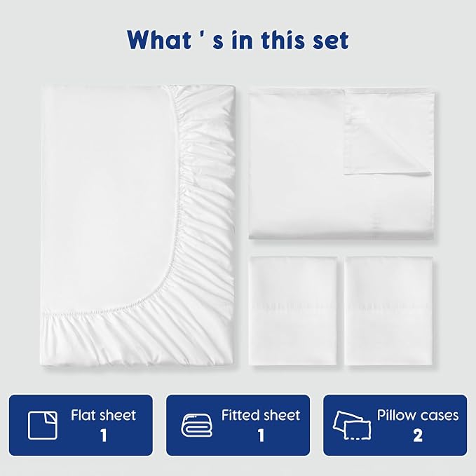 SONORO KATE 100% Egyptian Cotton Sheets,1200 Series,Full Size | Soft Breathable & Cooling LuxuryHotel Cotton,Sateen Weave for Soft Feel,Fits Upto 16" Mattress,4PC,White