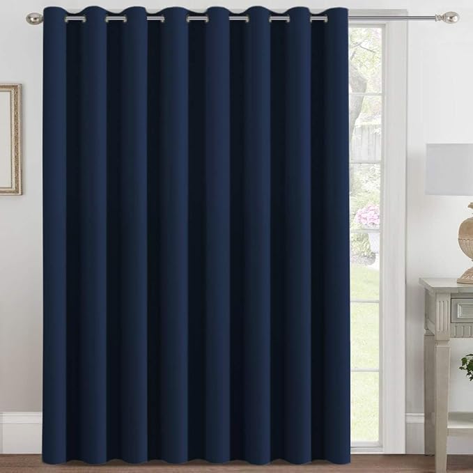 H.VERSAILTEX Blackout Patio Curtains 100 x 90 Inches for Sliding Door Extral Wide Blackout Curtain Panels Thermal Insulated Room Divider - Grommet Top, 7.5' Tall by 8.3' Wide - Navy Blue