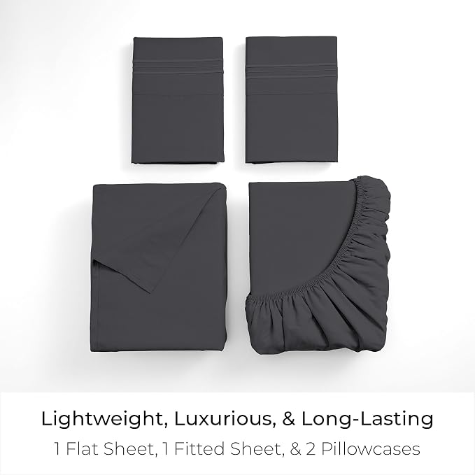 Mellanni Iconic 4-Piece, Ultra Soft Sheet Set (California King, Charcoal) | 10M+ Sleepers. Lab-tested: Sleeps Cool, Stays Bright, Strong, Smooth. Good Housekeeping Best Bedding, 7 yrs running.