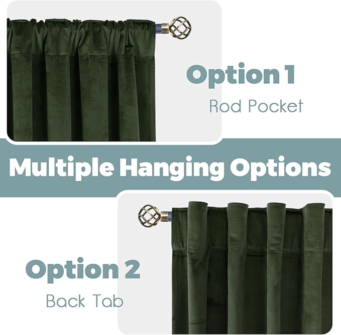 BGment Olive Green Velvet Blackout Curtains 52 x 84 Inch Length, 2 Panels | Super Soft, Luxury, Thick, Thermal Insulated Curtains, Room Darkening Drapes, Living Room, French Door, Back Tab Rod Pocket