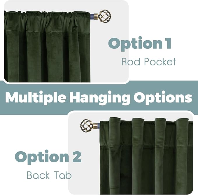 BGment Velvet Curtains for Living Room, 52 x 80 Inch, 2 Panels, Olive Green | Elegant Blackout Curtains, Thermal Insulated, Super Soft, Room Darkening Drapes, Bedroom, French Door, Back Tab Rod Pocket