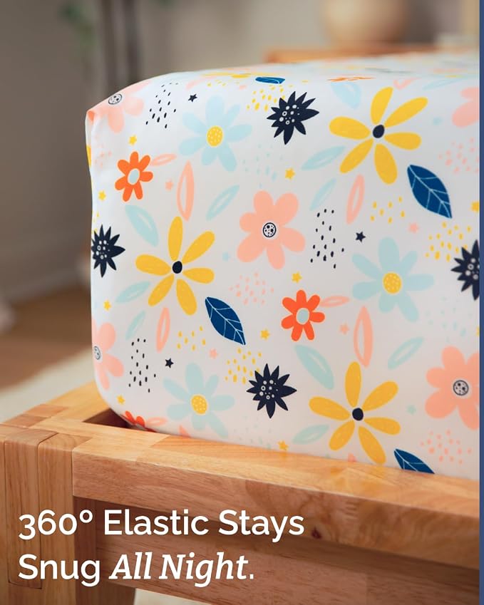 Cal King 4 Piece Floral Sheet Set - Soft, Breathable & Cooling - Daisy Art | 1 Flat, 1 Fitted & 2 Pillowcases w/ Deep Pockets, Boho Botanical Floral Bedding, Breathable & Cooling, Wrinkle & Fade Free