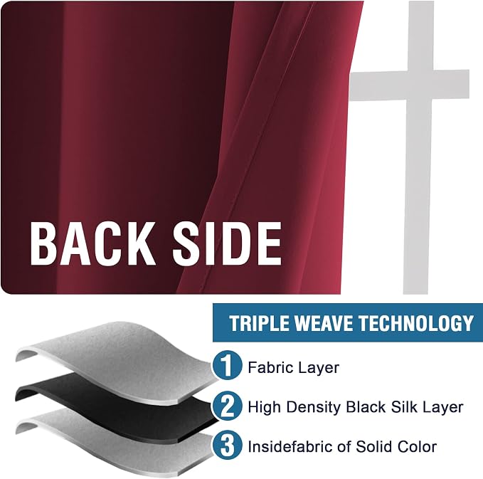 H.VERSAILTEX Christmas Blackout Curtains Thermal Insulated Window Treatment Panels Blackout Drapes for Living Room Back Tab/Rod Pocket Bedroom Draperies (2 Panels, Burgundy, 42 x 84 Inch)