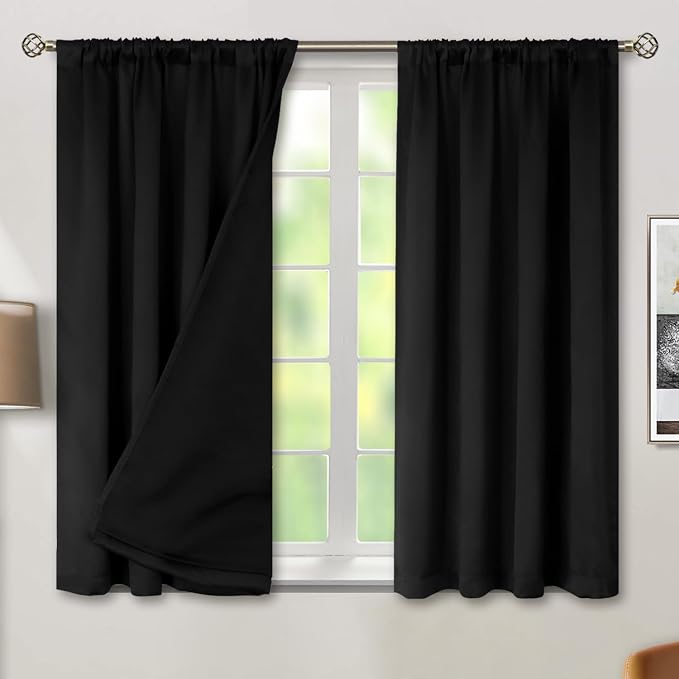 BGment Black Blackout Curtains for Bedroom 54 Inch Length 2 Panels | Thermal Insulated, Room Darkening Curtains, Rod Pocket Soundproof, Living Room Window Curtains, 42 x 54 Inch