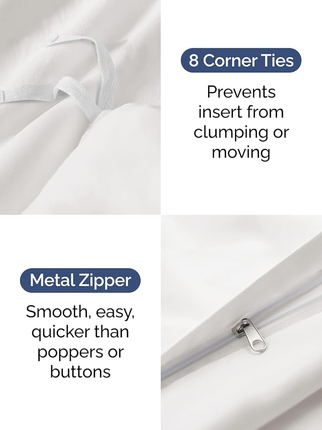 Duvet Cover Super Queen - 3 Piece with Zipper Closure - Antique White | Extra Soft, Breathable, Super Queen Duvet Cover 98" x 90" w/ 2 Pillow Shams, Zipper Closures & Ties, Women, Men, Kids & Teens