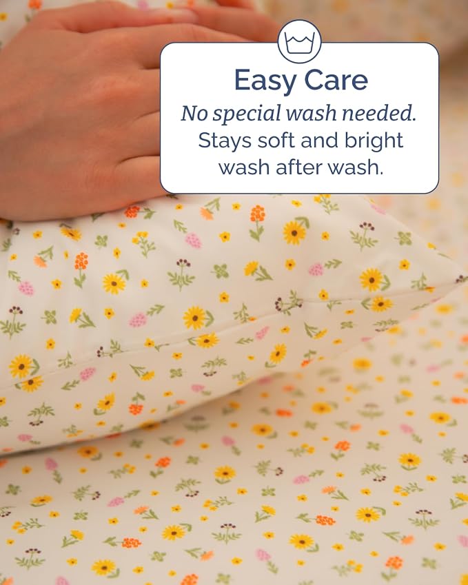 King 4 Piece Floral Sheet Set - Soft, Breathable & Cooling - Sunshine Daisy | 1 Flat, 1 Fitted & 2 Pillowcases w/ Deep Pockets, Boho Botanical Floral Bedding, Breathable & Cooling, Wrinkle & Fade Free