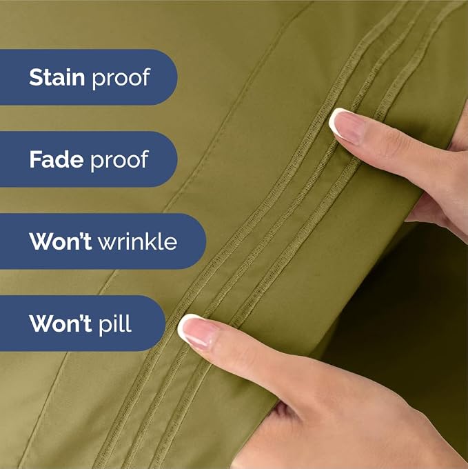 King Size 4 Piece Sheet Set - Ultra Soft & Cooling Sheets - Olive Yellow | Fits 8 Inch to 16 inch Mattress, Wrinkle Free & Fade Resistant with Deep Pockets, Breathable, Comfy Hotel Luxury Bedding