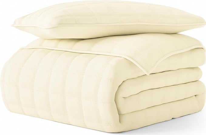 Merit Linens Classic Quilt Coverlet Soft Set in Square Stitching - Twin/TwinXL Yellow
