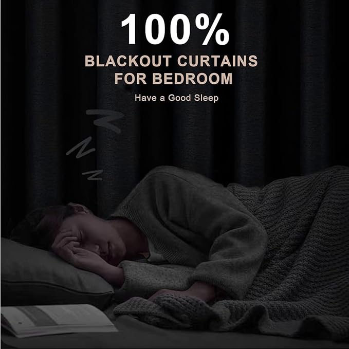 INOVADAY 100% Blackout Linen Curtains for Bedroom 50x72 Inches Navy Blue | Linen Textured, Light Blocking, Room Darkening, Thermal Insulated, Back Tab Top, Window Curtains for Living Room, 2 Panels
