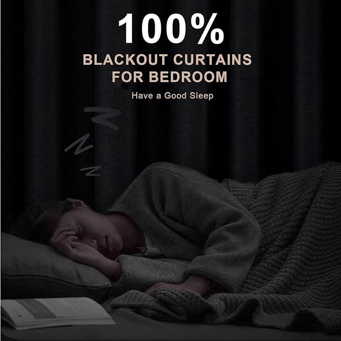 INOVADAY 100% Blackout Linen Curtains for Bedroom 50x108 Inches Beige | Linen Textured, Light Blocking, Room Darkening, Thermal Insulated, Back Tab Top, Window Curtains for Living Room, 2 Panels