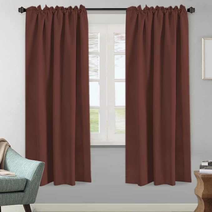 H.VERSAILTEX Blackout Curtains Thermal Insulated Window Treatment Panels Room Darkening Blackout Drapes for Living Room Back Tab/Rod Pocket Bedroom Draperies (2 Panels, Rust, 52 x 72 Inch)