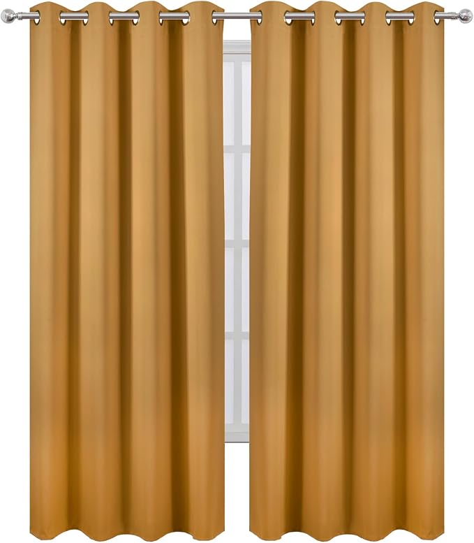 Blackout Curtains 66 x 95 inch/Mustard Yellow Curtains Set of 2 Panels/Thermal Insulated Room Darkening Bedroom Curtains