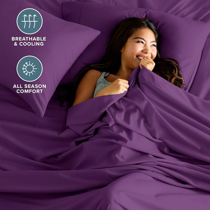 Bare Home Twin Sheet Set - 1800 Ultra-Soft Microfiber - Double Brushed - Deep Pockets - Easy Fit - Extra Soft - 3 Piece Set - Bedding Sheets & Pillowcases (Twin, Plum) | Deep Pockets 6 to 15 Inches, Breathable, Hypoallergenic, Hotel Luxury, Easy Fit, S...