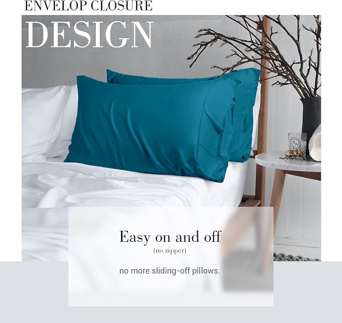 WishSmile Standard Pillow Cases Cooling Pillowcases Set of 2 Breathable Cool Silky Soft Rayon Derived from Bamboo Fabric,Hair and Skin Friendly,Teal,20x26IN
