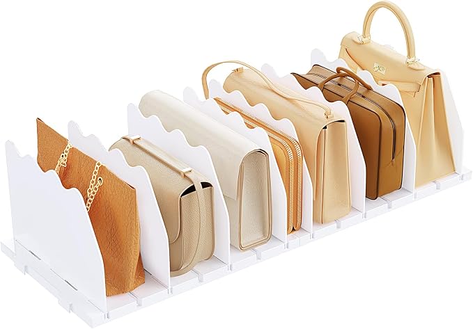 SPACEKEEPER Shelf Divider for Closet, Adjustable Purse Organizers, White | Closet Acrylic Handbag Separators Storage Organizer Bookshelf Separator Dividers in Bedroom,Bathroom,Kitchen,Office