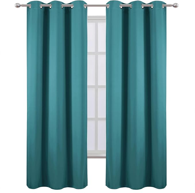 Sea Teal Blackout Curtains 34 x 84 Inch Length/Set of 2 Curtain Panels/Thermal Insulated Room Darkening Blackout Curtains for Bedroom