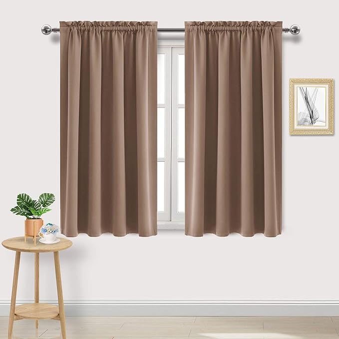 DWCN Blackout Curtains for Bedroom Living Room 38 x 45 Inch Long Khaki | 2 Panels Set, Room Darkening, Thermal Insulated, Light Blocking, Rod Pocket Drapes, Noise Reducing Window Treatments