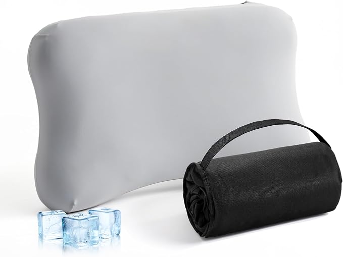 ZZ-WELL Neck Pillow for Sleeping - Memory Foam Pillows with Portable Storage Bag, Cooling Pillowcase - Soft Sleeping Pillow for Side Back Sleepers on Bed, Camping, Travel Size (Grey)