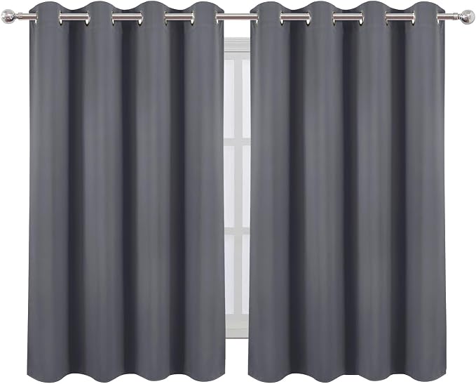 Blackout Curtains 66 x 54 Inch Long Grey Curtains Set of 2 Panels Room Darkening Curtains for Bedroom and Living Room