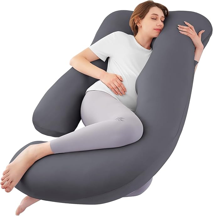 Cooling Pregnancy Pillows for Sleeping, 65'' Full Body Pillow, Dark Grey | Sasttie Maternity Pillow, OEKO-TEX, Down Alternative, Removable Cover, Pregnant Women Must Haves, Maternity Essential
