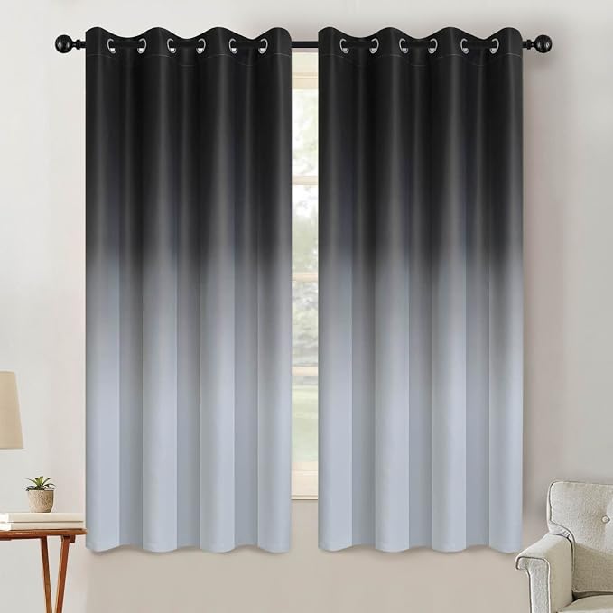 SimpleHome Black to Grey White Ombre Room Darkening Curtains 63 Inch | Curtains for Living Room,Light Blocking Thick Thermal Insulated Grommet Window Curtains Drapes for Bedroom, 2 Panels,52Wx63L