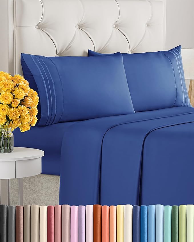 King Size 4 Piece Sheet Set - Ultra Soft & Cooling Bed Sheets - Cobalt Blue | Fits 8 Inch to 16 inch Mattress, Wrinkle Free & Fade Resistant with Deep Pockets, Breathable, Comfy Hotel Luxury Bedding