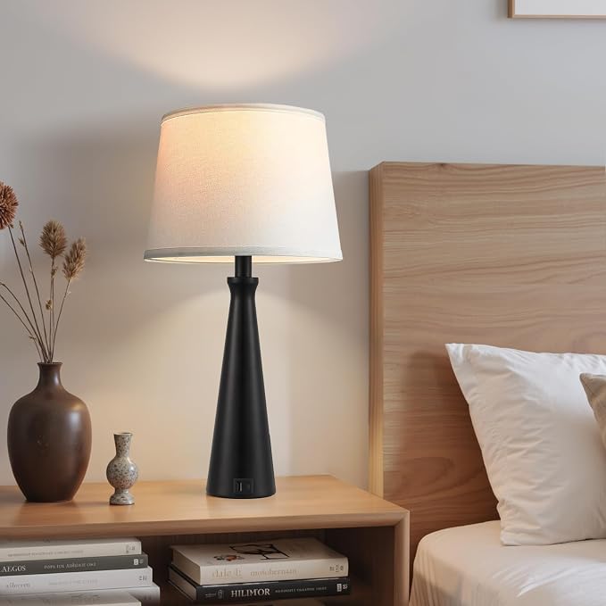 Modern Touch Lamps for Nightstand, 3 Way Dimmable Bedroom Lamp Set of 2 | USB C+A Charging Ports, Black Bedside Lamps for Bedroom, Living Room, End Table, Bed Side, LED Bulb Included