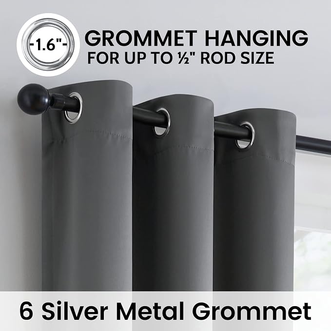 SimpleHome Grey 100% Blackout Curtains Room Darkening Living Room 63 Inch | Curtains for Bedroom,Thermal Insulated Grommet Window Drapes,Curtains for Living Room with Black Back,38 x 63 Inch,2 Panels