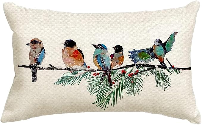 RABUSOFA Christmas Pillow Covers 12x20 Inch Birds Christmas Decorations Christmas Winter Lumbar Throw Pillow Cases Xmas Outdoor Birds Decor Decorative Pillows for Couch Holiday Teal