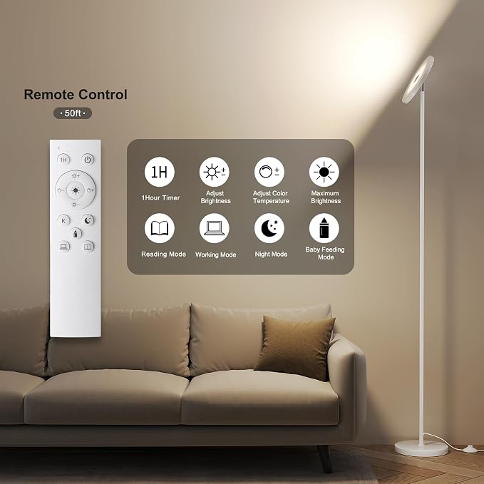 SUNMORY Floor Lamps for Living Room，LED Standing Lamp with Remote Control | 32W/3000LM Super Bright, 69" Tall Floor Lamp with Stepless Dimmable, Modern Torchiere Corner Lamp for Bedroom, Office White
