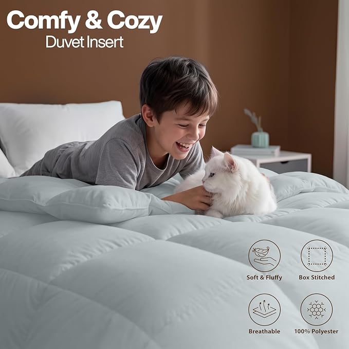 Utopia Bedding Cal King Comforter, Duvet Insert, Light Grey, 96 x 102 in | Soft and Fluffy Down Alternative Bed Comforter, All Season, Breathable, Corner Tabs, Box Stitched, Durable, Machine Washable