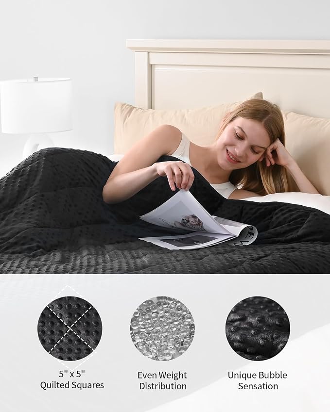 Mr. Sandman Weighted Blanket for Adults, Queen Size 20 lbs, 60 x 80 Inches | Cooling Soft Minky for Hot Sleepers; Machine Washable; Filled with Glass Beads; Heavy Bed Throw for Sleep; Black