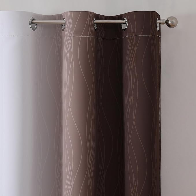 Brown and Greyish White Blackout Curtains 42Wx54L 2 Panels | Ombre Curtains for Bedroom,Thermal Insulated,Full Room Darkening,Light Blocking,Gradient Grommet Window Drapes for Bathroom