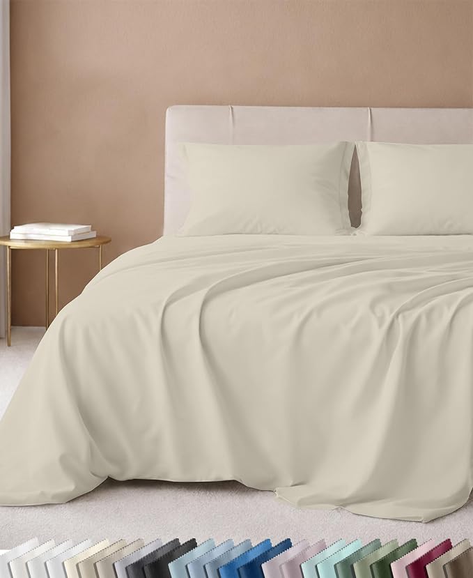 California Design Den Luxury 600 Thread Count XL Twin Sheets Set, 3 Pcs | 100% Cotton Sateen Backed by Good Housekeeping Seal, Soft & Smooth, All-Around Elastic, Easy Care - Cream (Warm Ivory)