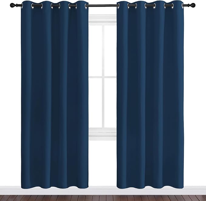 NICETOWN Moroccan Blue Blackout Curtains for Office 55" w x 78" L 2 Panels | Sound Reducing Heat Cold Block Panels for Bedroom Kitchen Dining Guest Room, Modern Decorative Room Darkening Window Decor