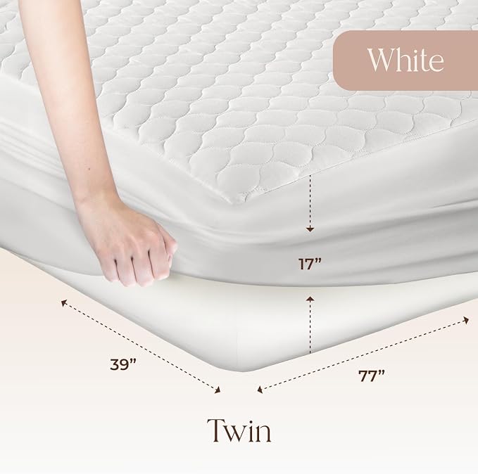 100% Cotton Organic Mattress Pad - Breathable & Cooling Mattress Protector Twin Size - Premium 300GSM Quilted and Machine Washable - Fairtrade & GOTS Certified Bed Protector (White, Twin)