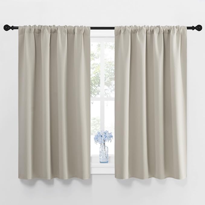 NICETOWN Blackout Curtains for Living Curtains, Room Darkening Window Curtain Panels, Easy-Care Solid Thermal Insulated Draperies/Drapes for Daughter Room (Natural, 2 Panels, 42 by 45)