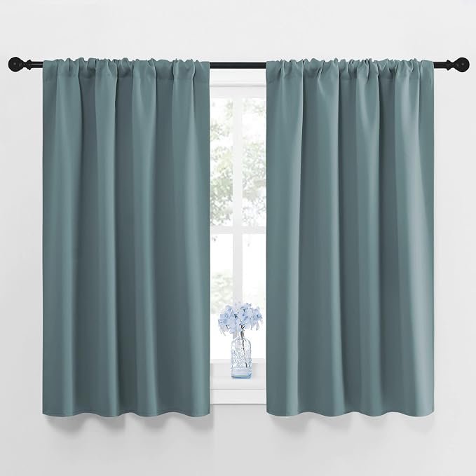 NICETOWN Greyish Blue Blackout Curtains Panels for Window, Thermal Insulated Rod Pocket Blackout Drapes/Draperies for Living Room (2 Panels, W42 x L45 inches)