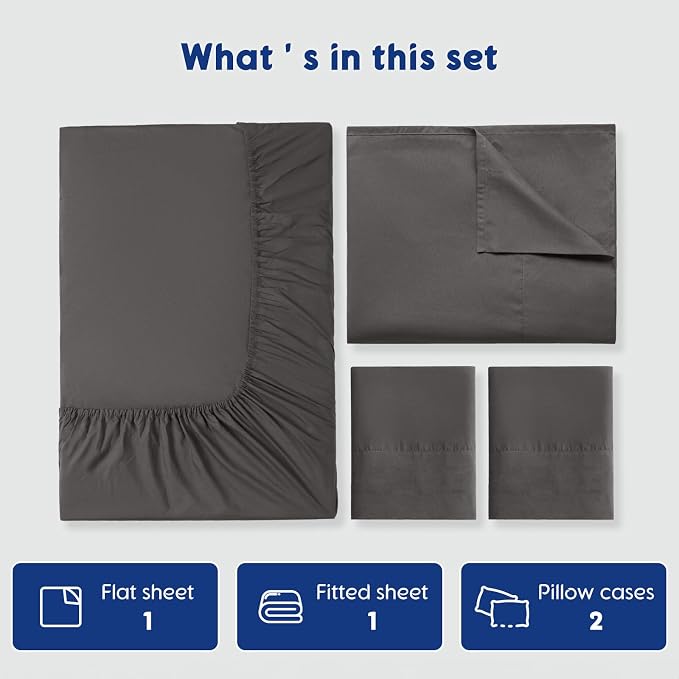 SONORO KATE 100% Egyptian Cotton Sheets,1200 Series,King Size | Soft Breathable & Cooling LuxuryHotel Cotton,Sateen Weave for Soft Feel,Fits Upto 16" Mattress,4PC,Dark Grey