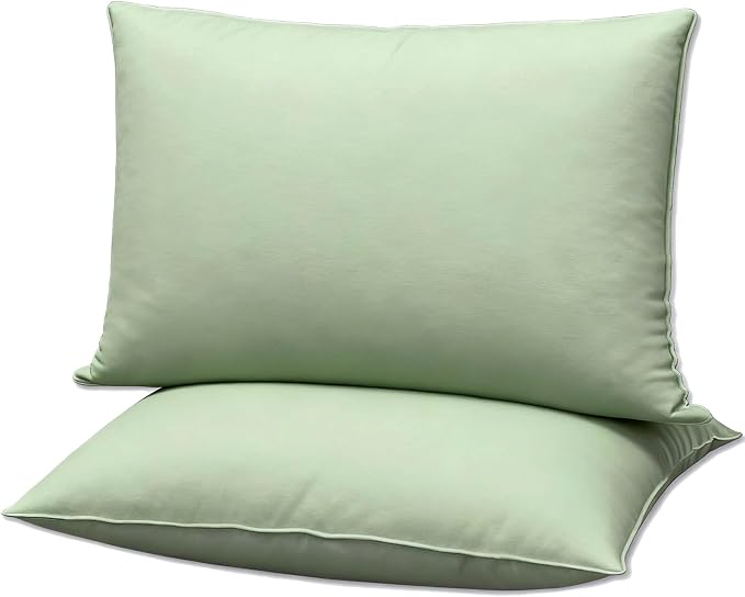 Flat Ultra Thin Bed Pillows Standard Size Pillow Set of 2 Extra Soft Down Alternative for Stomach Back Sleeper Sage Green 20x26inches