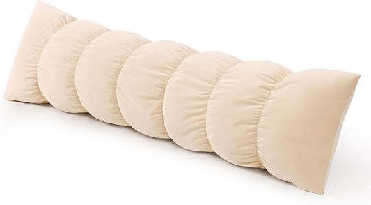 Pat. Pend. Segmented Body Pillow for Side Sleepers, 59 Inch, Beige | Full body pillow for adults with a removable, washable soft velvet cover; segmented long bed pillow for side sleeping.