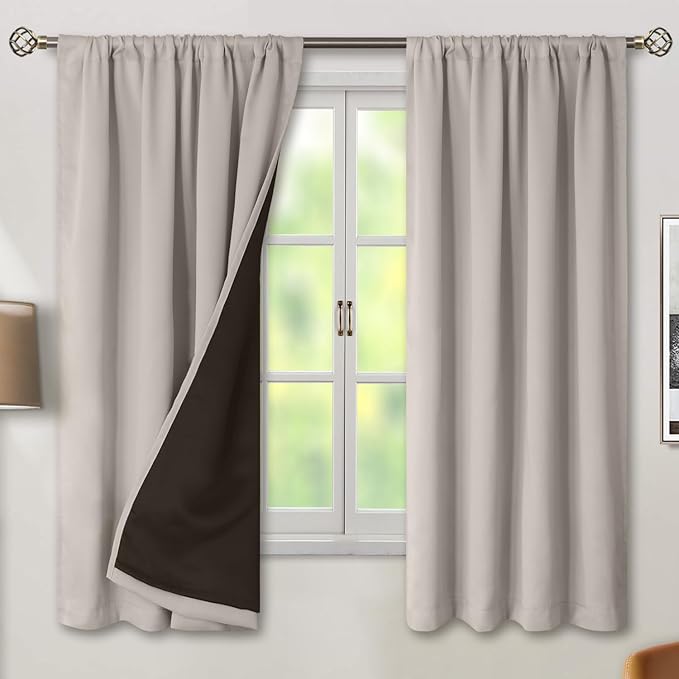 BGment Camel Blackout Curtains for Bedroom 63 Inch Length 2 Panels Set | Thermal Insulated, Full Room Darkening Noise Canceling, Living Room Curtains with Rod Pocket, 52 x 63 Inch