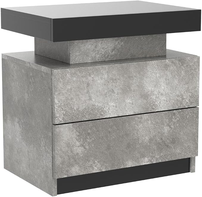 i-aplus Gray Modern LED Nightstand Set of 2 with 2 Wood Drawer for Bedroom | Nightstands with App-Controlled RGB LED Lights, Night Stand with Storgae Drawer, Modern Bedside Table for Bedroom